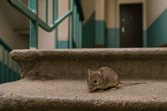 Мышь на лестнице в подъезде