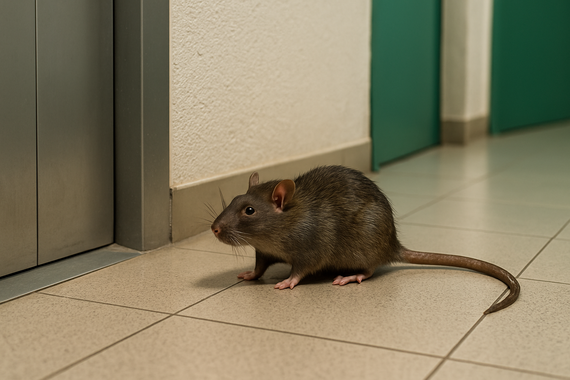 Крыса в подъезде возле лифта
