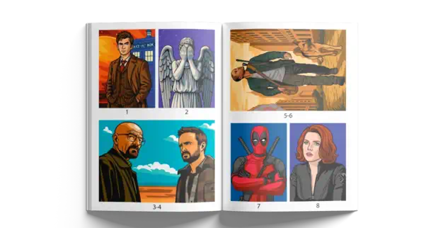 Заказать раскраску по номерам. Доктор Кто, Во все тяжкие. Я легенда. Дэдпул. Черная вдова.