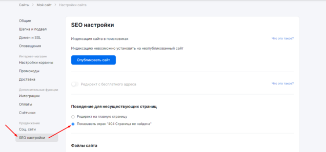 Пример настройки перехода на 404-страницу в mottor