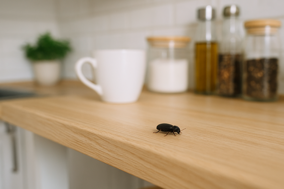 Жук на полке на кухне