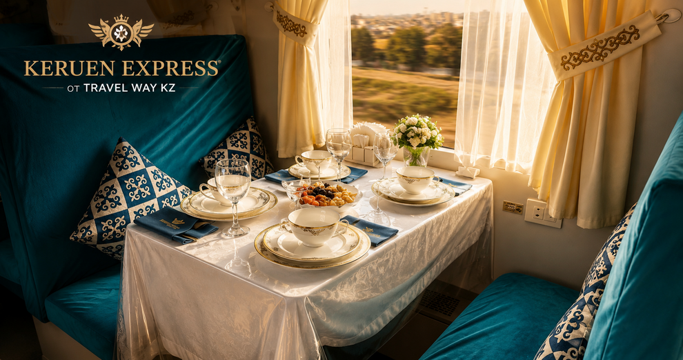 Туристический поезд KERUEN EXPRESS от TRAVEL WAY KZ во время путешествия по Узбекистану и Туркестану