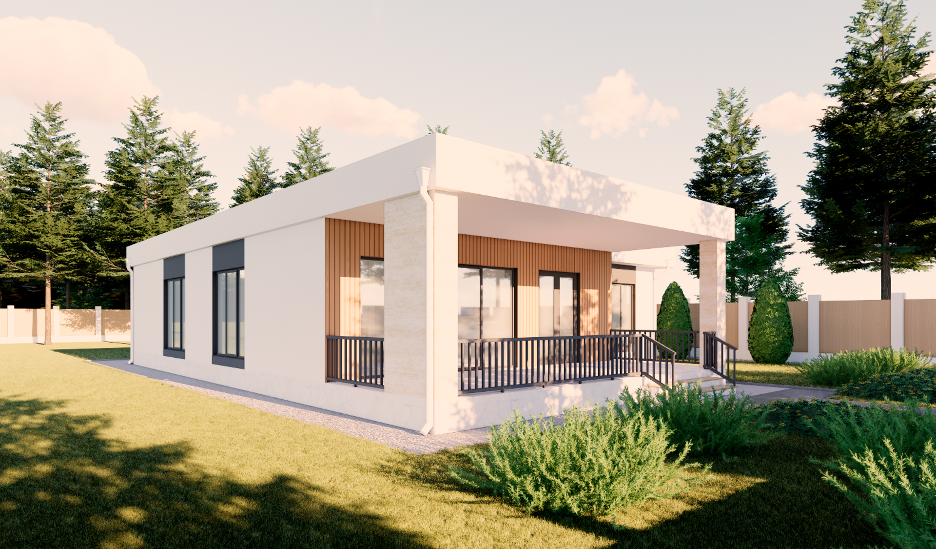 Визуализация дома с эркером и контрастным фасадом