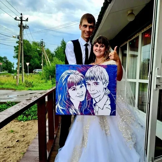 Картина с блёстками по фото пары на свадьбе