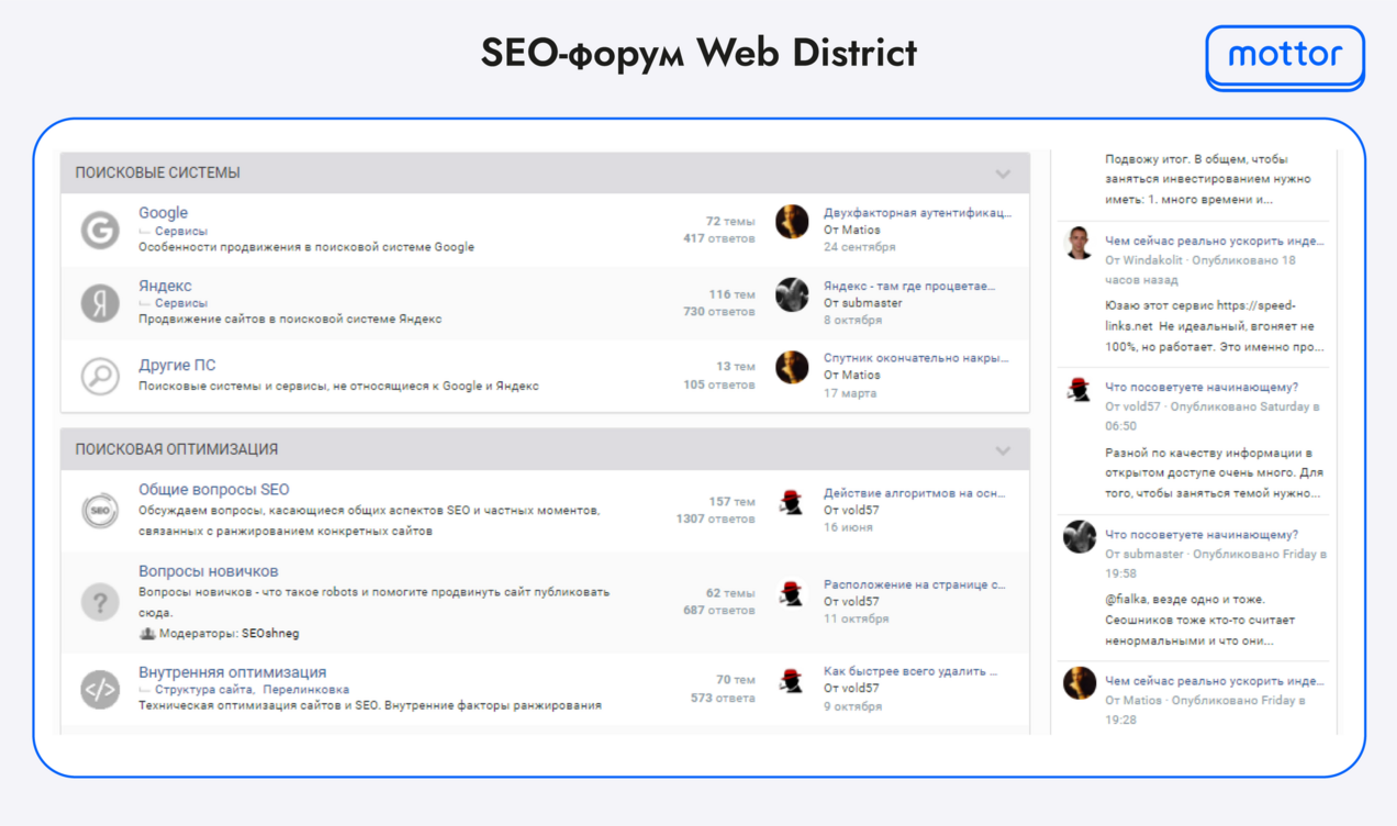 Скриншот популярного SEO форума: Web district