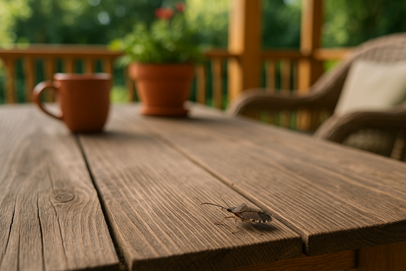 Клоп на столе на веранде