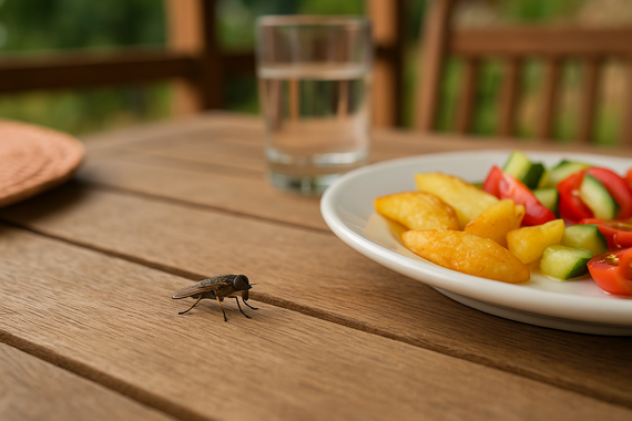 Слепень на столе на веранде