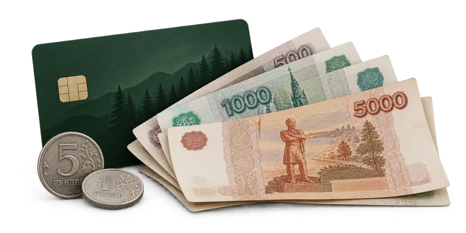 Банковская карта и наличные для оплаты