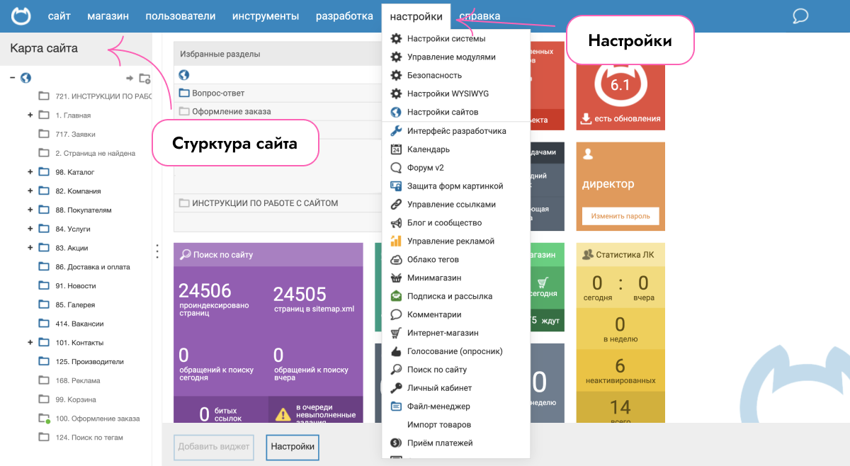 Интерфейс CMS NetCat 