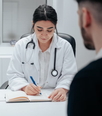 Врач-невролог проводит консультацию пациента с эпилепсией