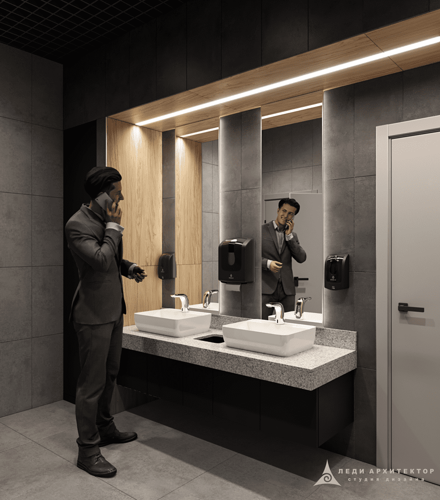 Дизайн мужского санузла банка Совкомбанк
