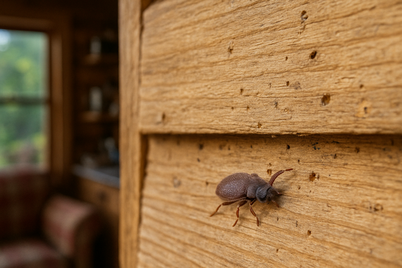 Жук на стене деревянного дома