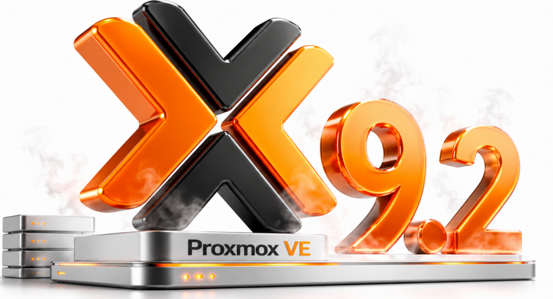 Логотип Proxmox VE и цифры 9.2 на серверной платформе — обложка статьи