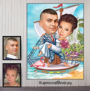 Забавный шарж-портрет пары в подарок на первую годовщину