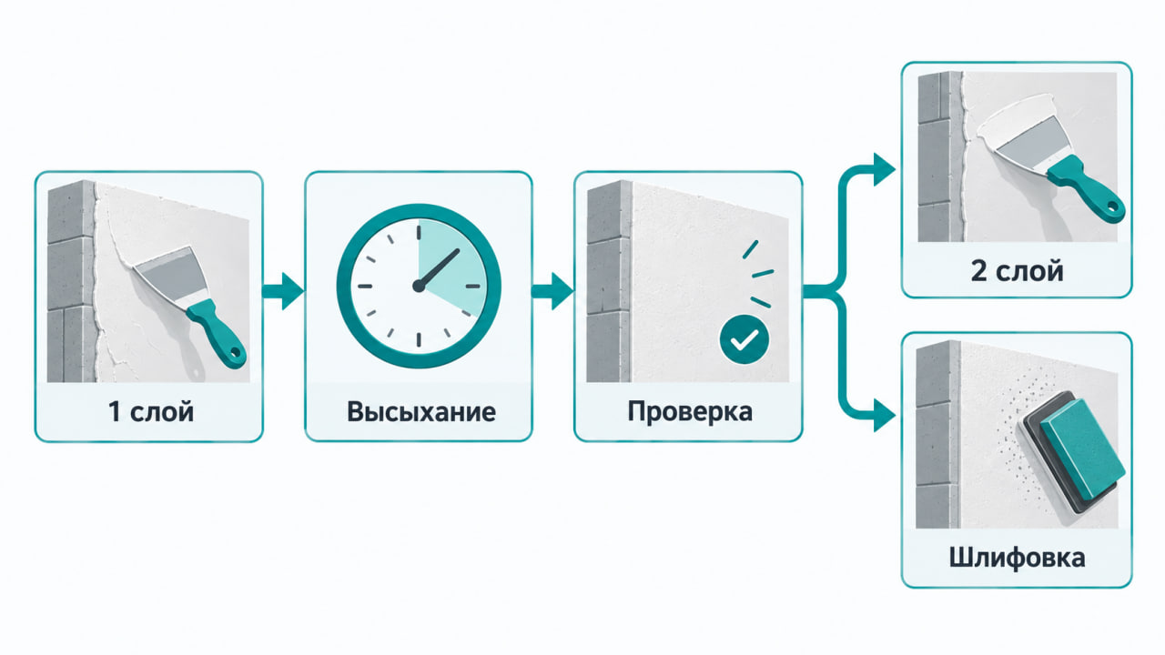 Когда наносить второй слой и шлифовать шпаклевку