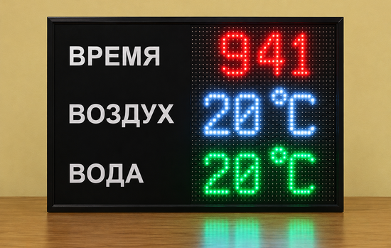 Светодиодное цветное метеотабло для бассейна 