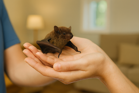 Человек держит в руках летучую мышь
