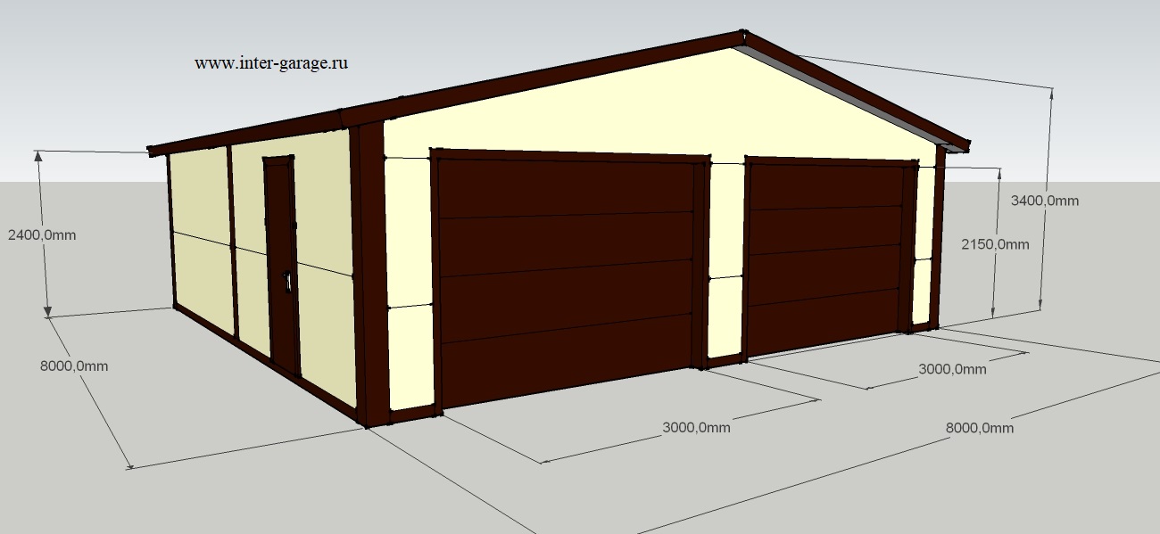 Гараж из сэндвич панелей 8х8