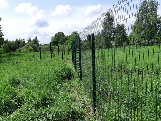 Забор из зелёной сварной сетки с ПВХ-покрытием на профильных столбах 60×40 мм