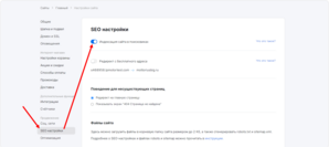 Включение индексации в настройках сайта
