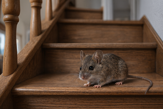 Мышь на лестнице в доме