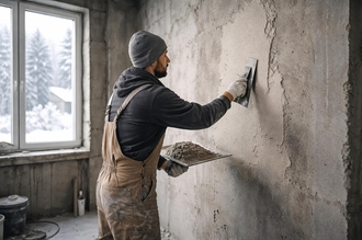 штукатурка зимой