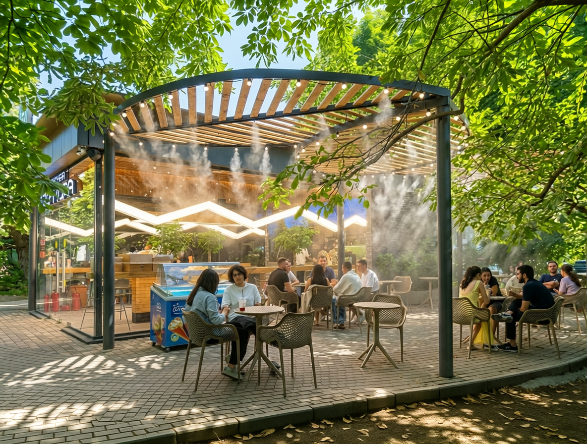 система холодного тумана для охлаждения летней площадки кафе