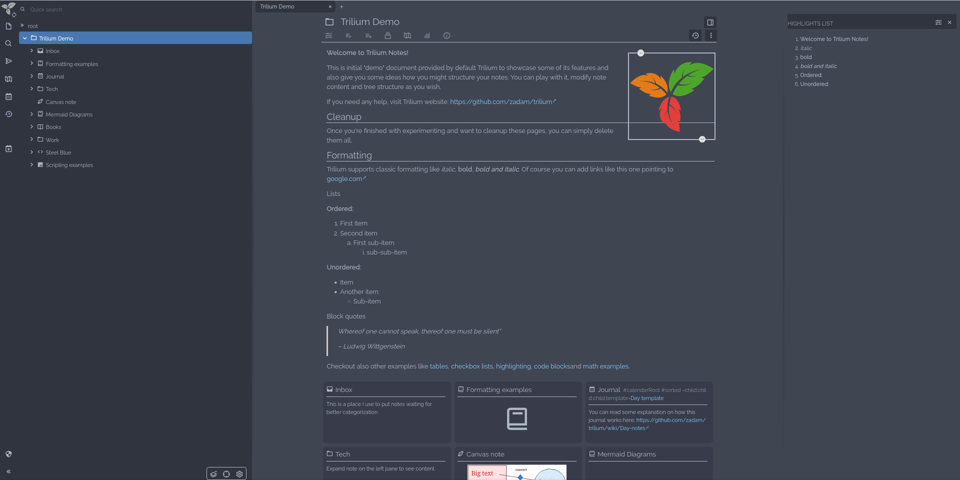 Trilium для всевозможных заметок в мини-сервере SOHOserver