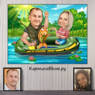 Забавный шарж-портрет пары в рамке, идея подарка на 11 годовщину