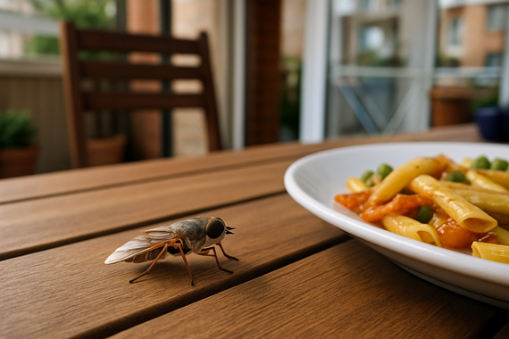 Слепень на столе с едой