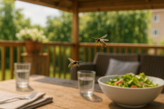 Осы летают на столе
