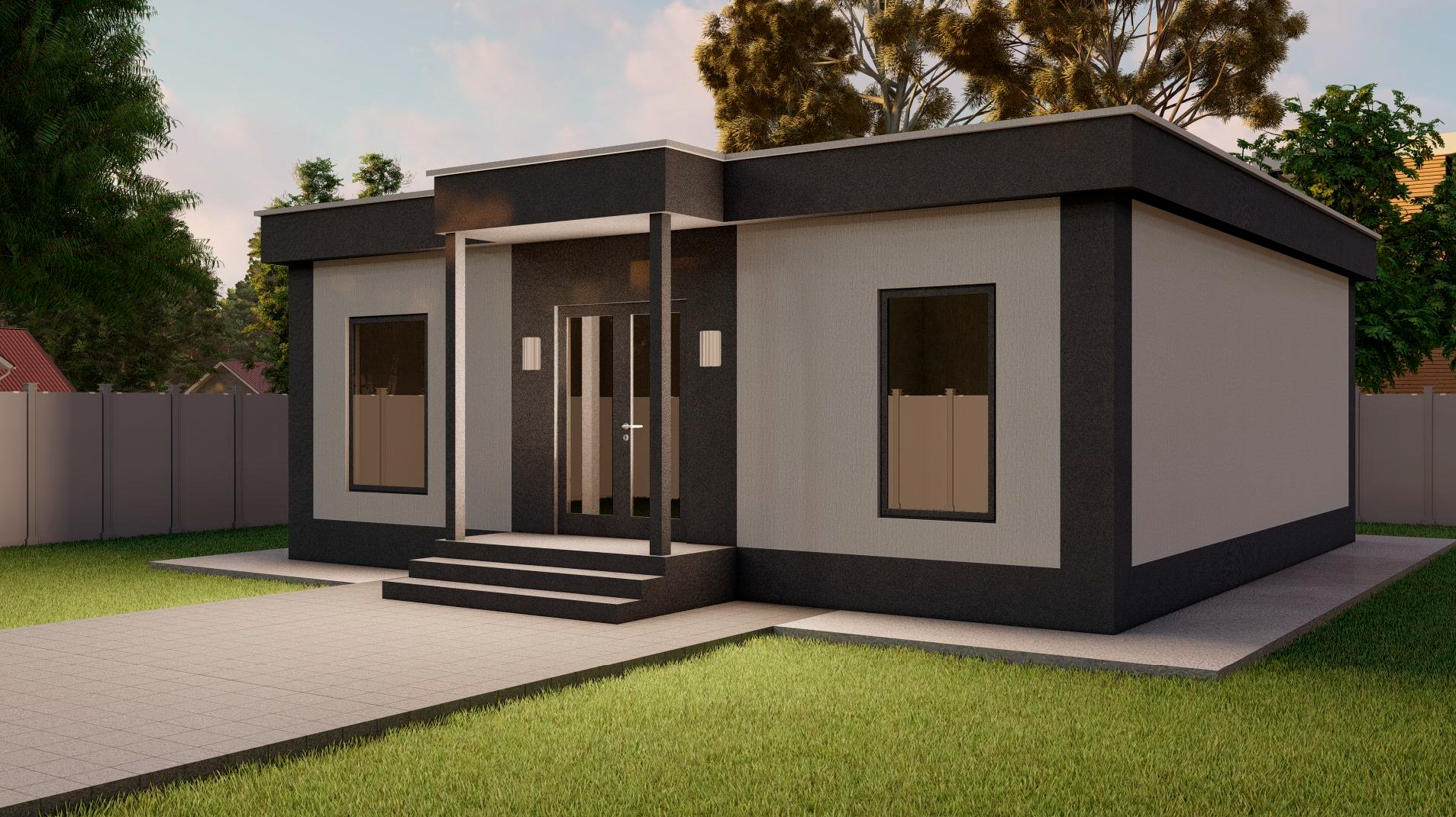 Визуализация терассы в проекте одноэтажного современного дома