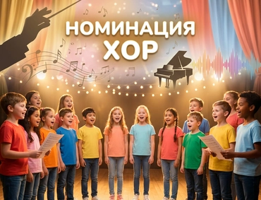 "Номинация «Хор»: дети поют, на фоне — рояль и рука дирижёра"