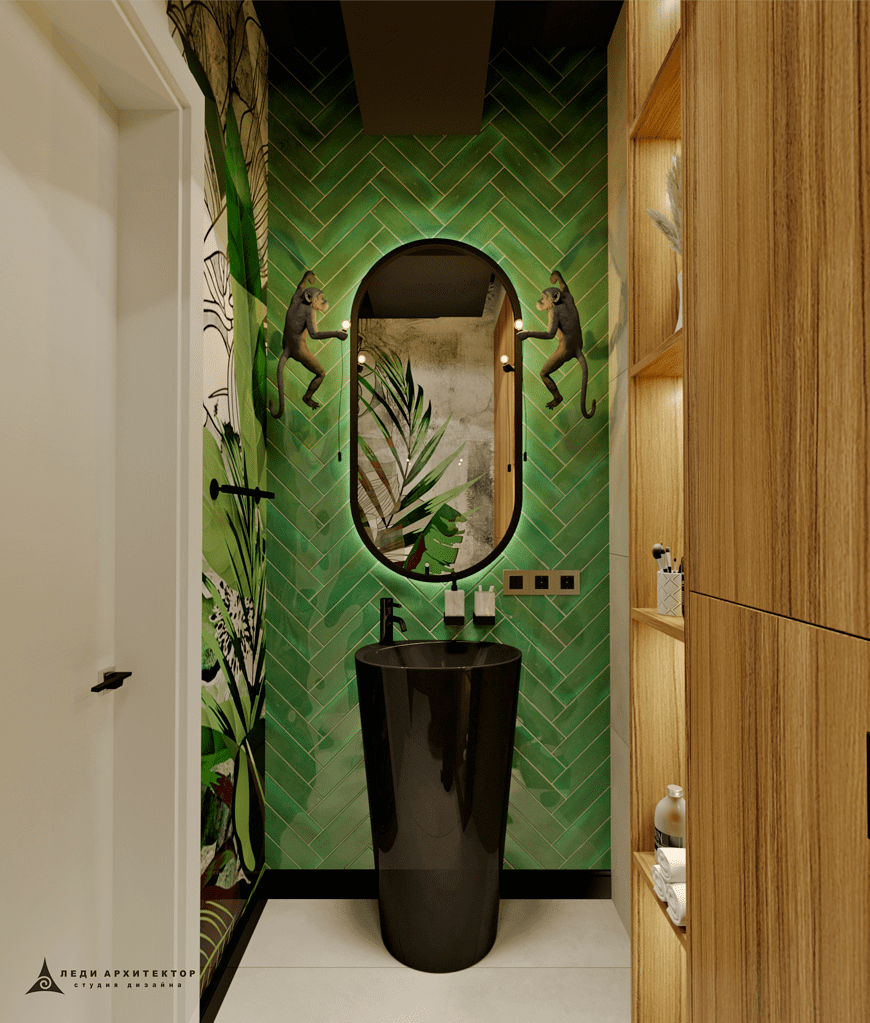 Дизайн гостевого санузла с фреской в ЖК Вишневый Сад