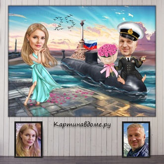 Шарж портрет пары в забавном стиле, оригинальная идея для подарка на серебряную свадьбу