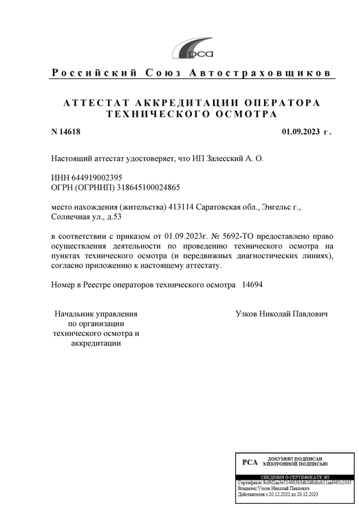 Аттестат аккредитации
