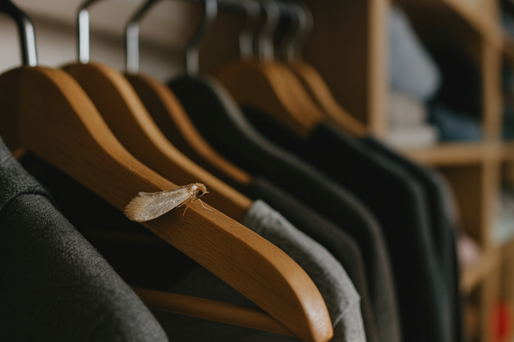 Моль на вешалке с одеждой