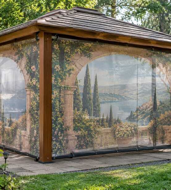 Фотосетка для беседки (Арки, цветы, город)
