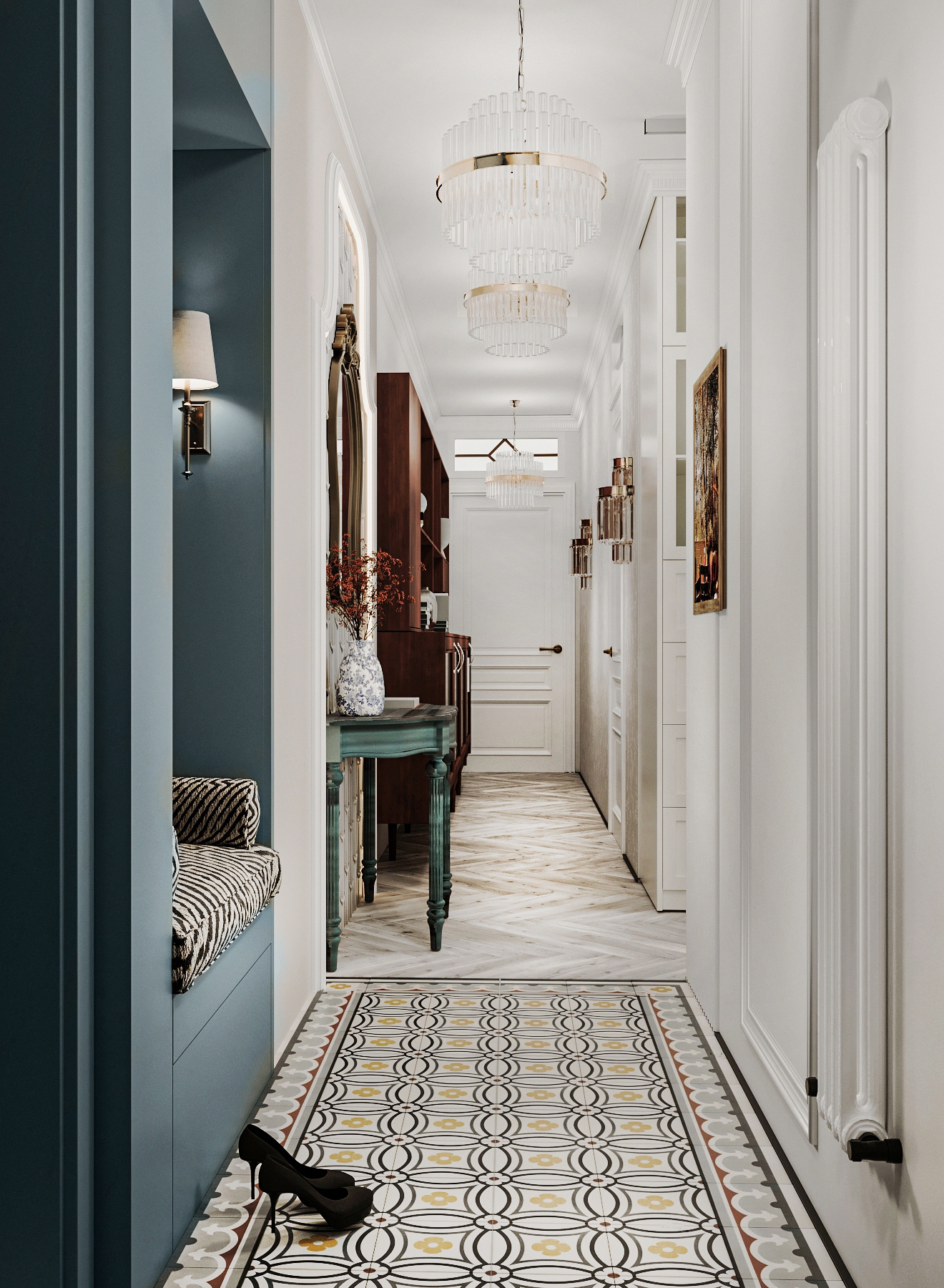 коридор в стиле ретро пример интерьера