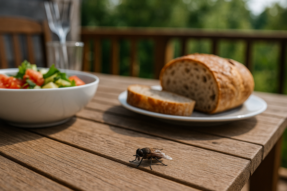 Слепень на столе на веранде