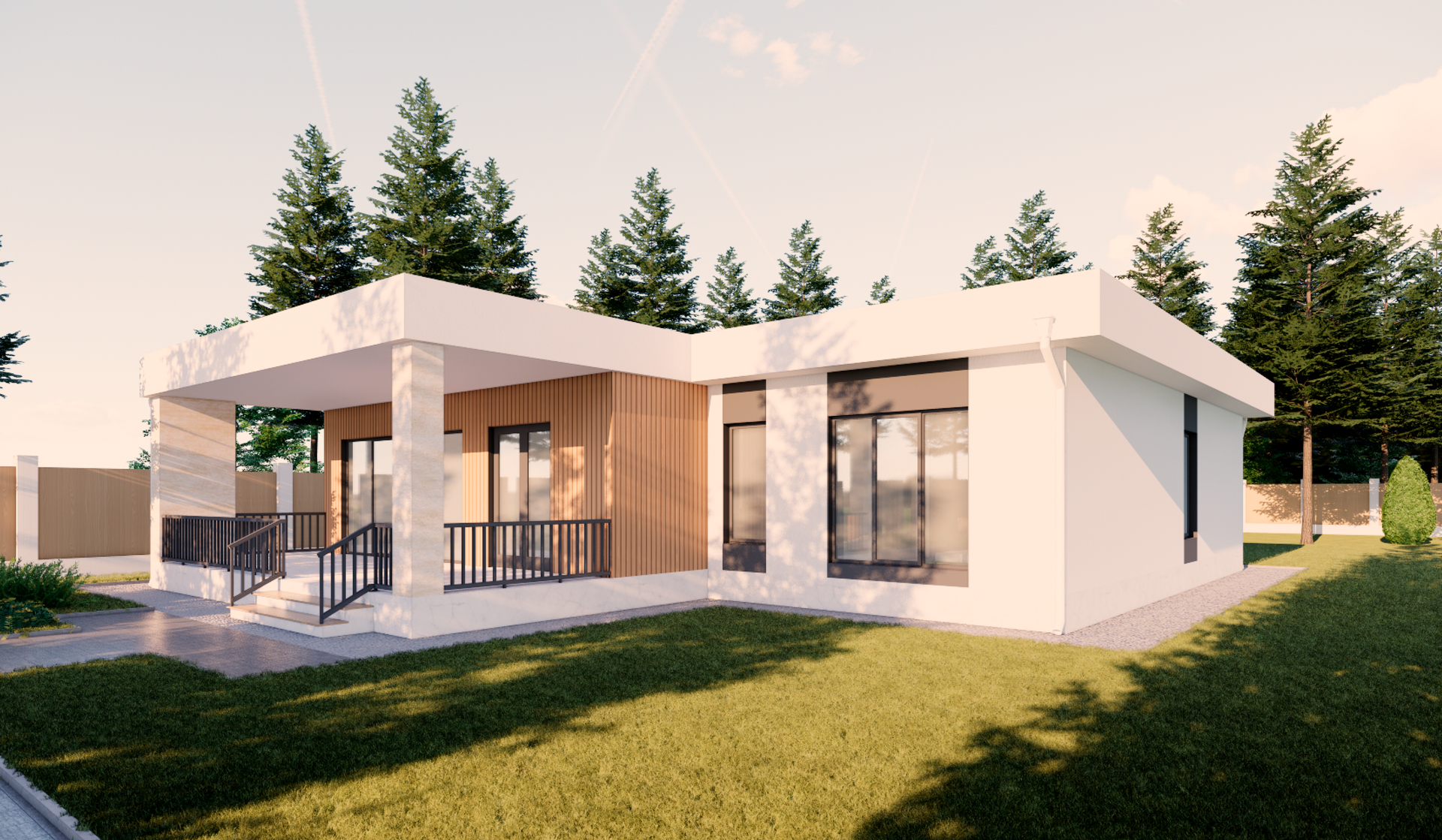 Визуализация дома с эркером и контрастным фасадом