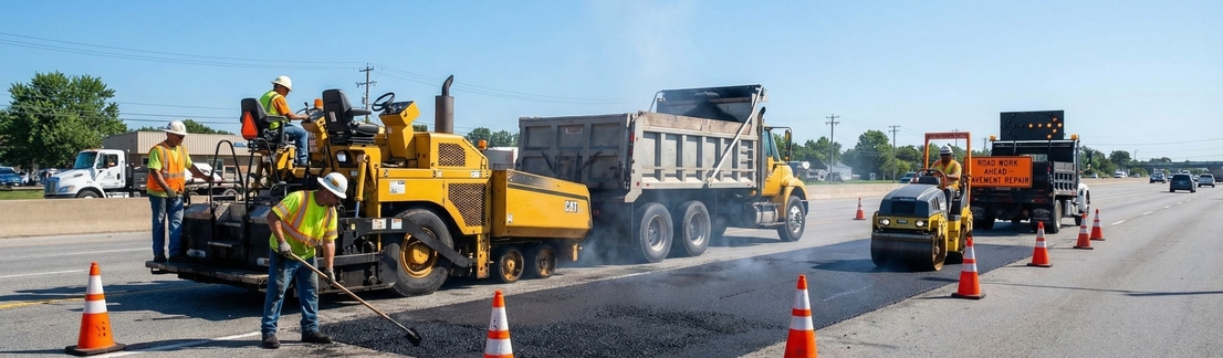Ямочный ремонт дороги асфальтобетоном
