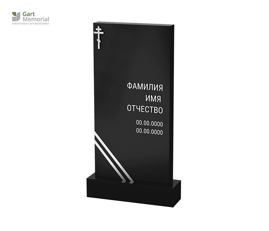Памятник из черного гранита современный с металлом