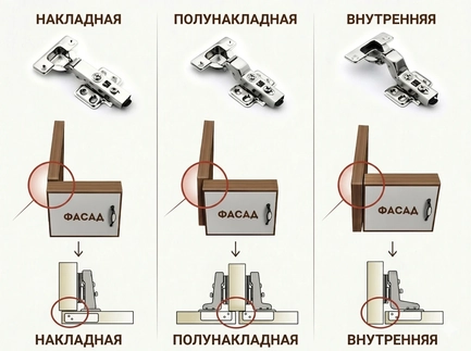  Различные виды мебельных петель для кухонных фасадов
