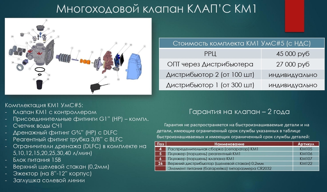 Клапан управления системы водоочистки КЛАП'С КМ1